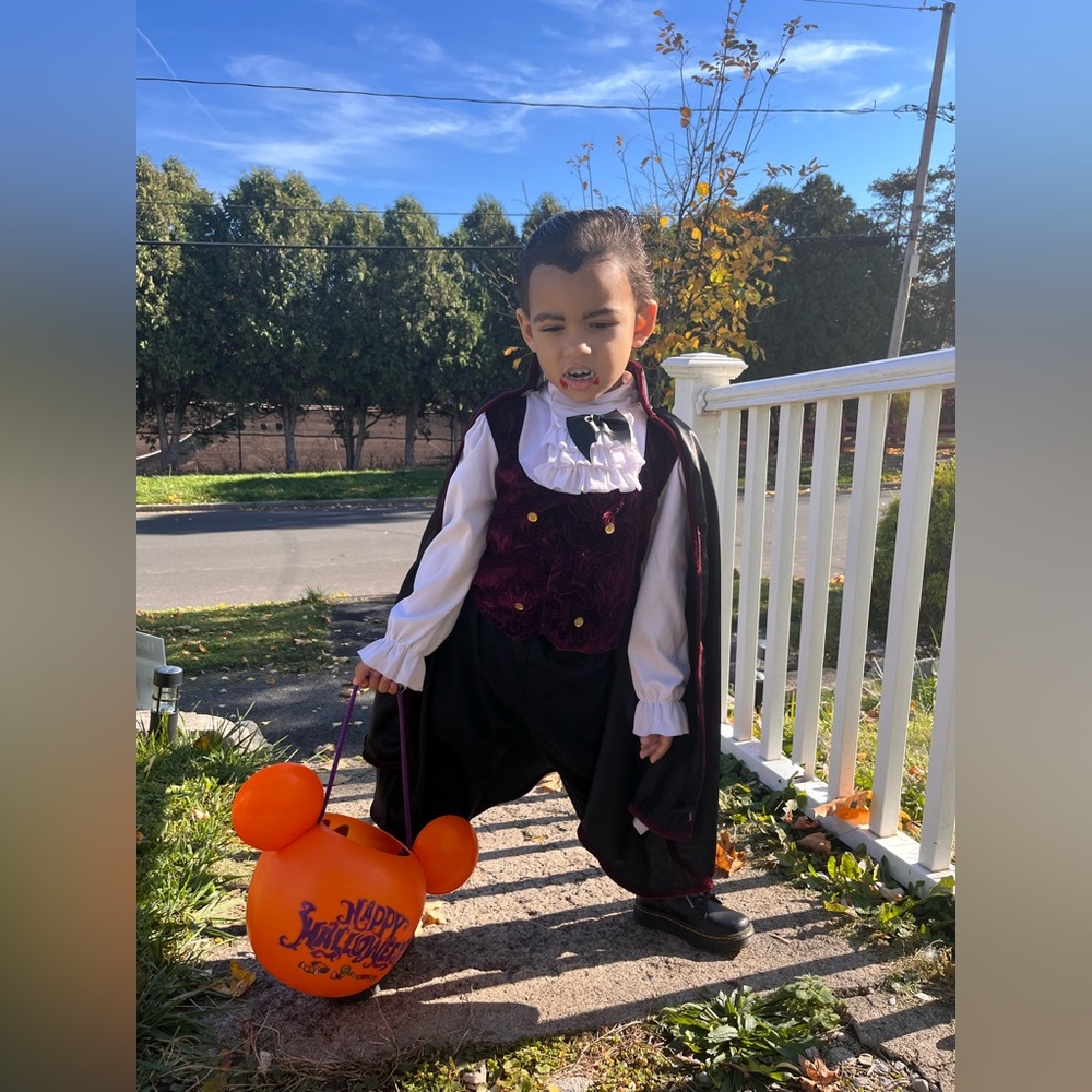 Spirit Boys Black and Purple Vampire Costume with White Shirt